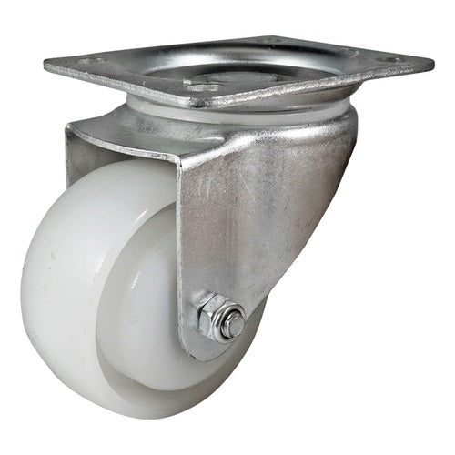 80mm Zinc-Plated Swivel Plate Castor - Nylon Wheel White I3