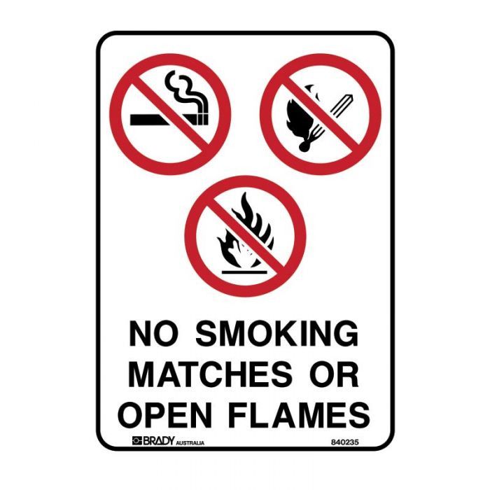 Brady Prohibition Sign - No Smoking Matches Or Open Flames