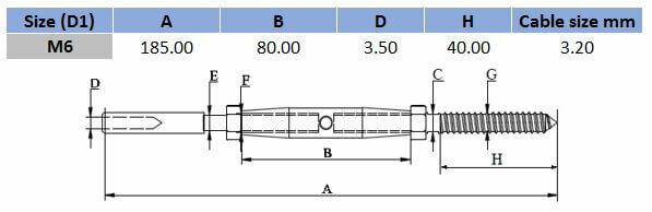 M5 (3.2mm wire) 316 Stainless Steel Lag/Swage Rigging Screw - Box of 10