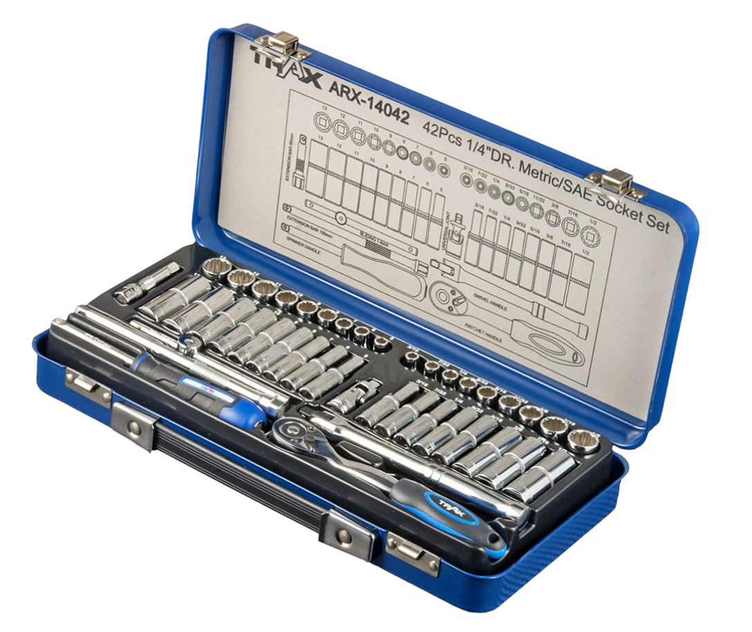 Trax ARX-14042 1/4" Drive Metric/ SAE Socket Set, 42Pc Set