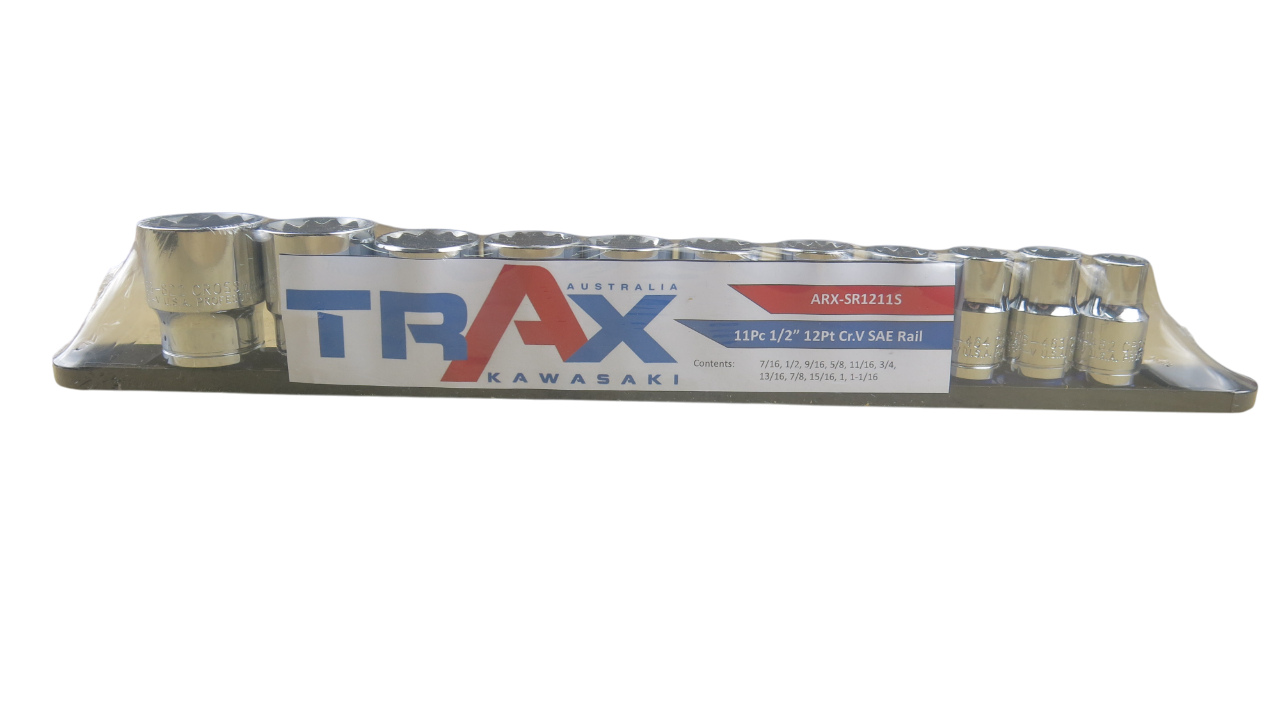 Trax 1/2"Dr 12Pt SAE Socket Rail, 11 pieces - ARX-SR1211S