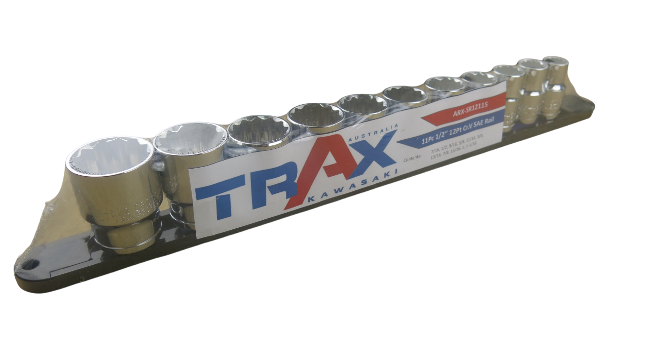 Trax 1/2"Dr 12Pt SAE Socket Rail, 11 pieces - ARX-SR1211S