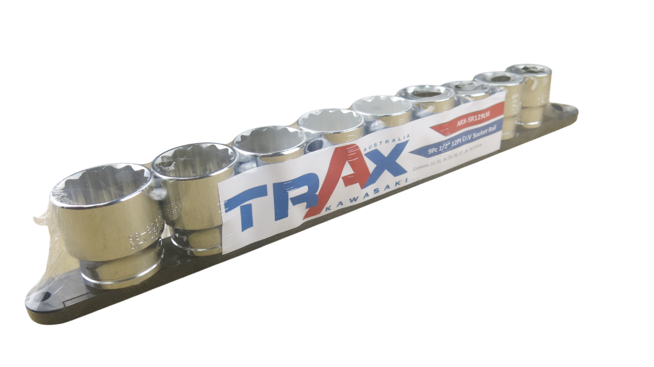 Trax 1/2"Dr 12Pt Large Metric Socket Rail, 9 pieces - ARX-SR129LM