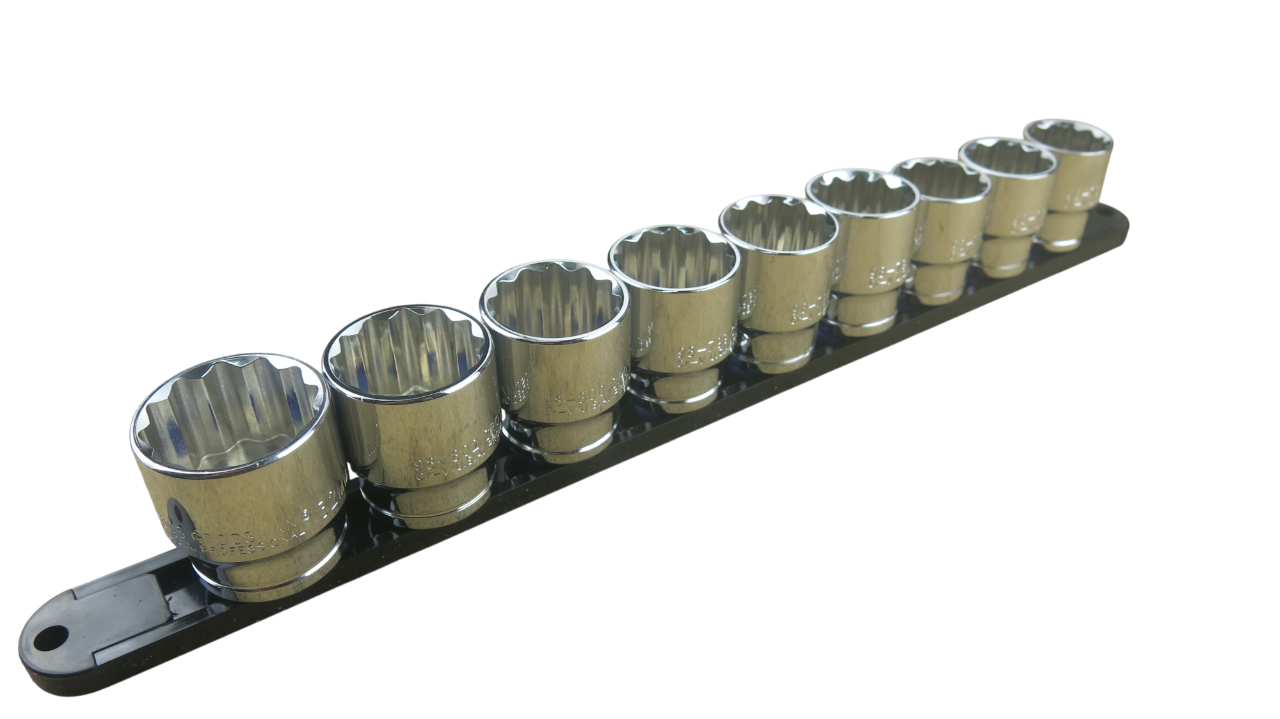 Trax 1/2"Dr 12Pt Large Metric Socket Rail, 9 pieces - ARX-SR129LM