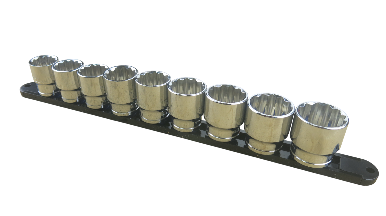 Trax 1/2"Dr 12Pt Large Metric Socket Rail, 9 pieces - ARX-SR129LM