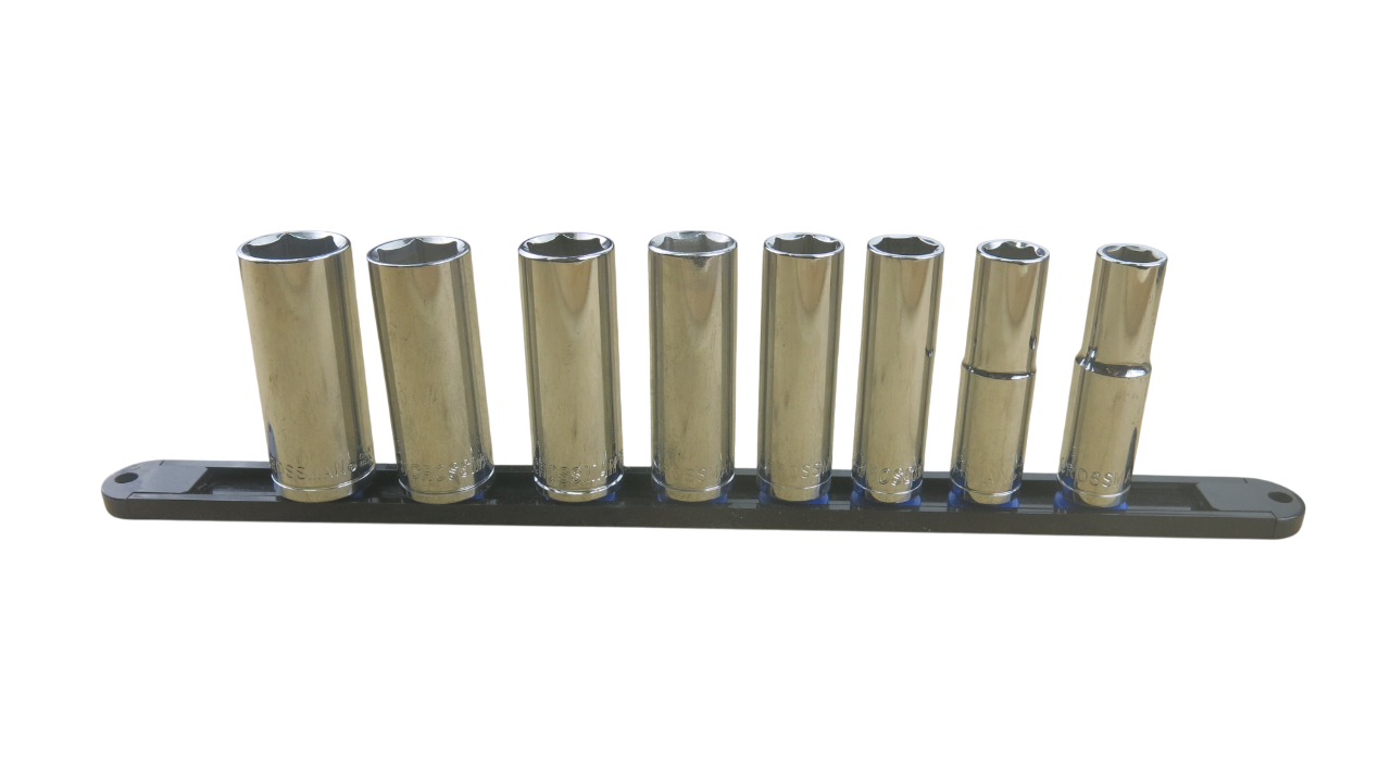 Trax 1/2" Dr 6Pt SAE Deep Socket Rail, 8 pieces - ARX-SR129SL