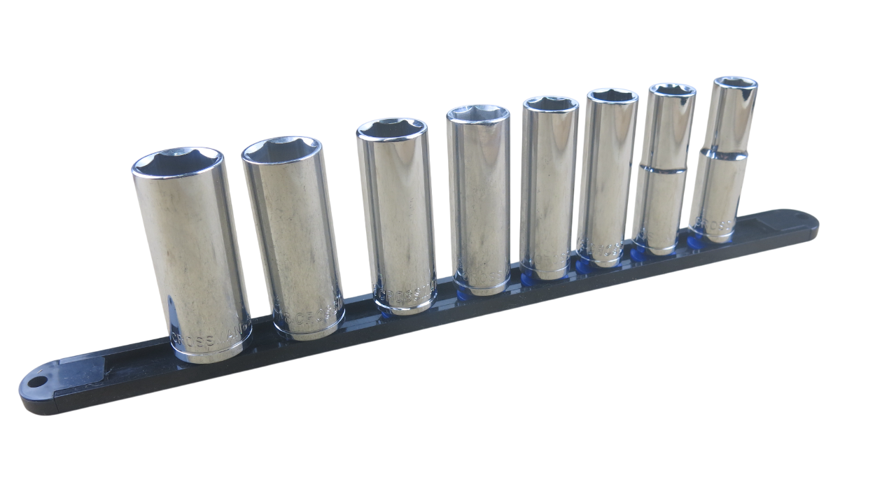 Trax 1/2" Dr 6Pt SAE Deep Socket Rail, 8 pieces - ARX-SR129SL