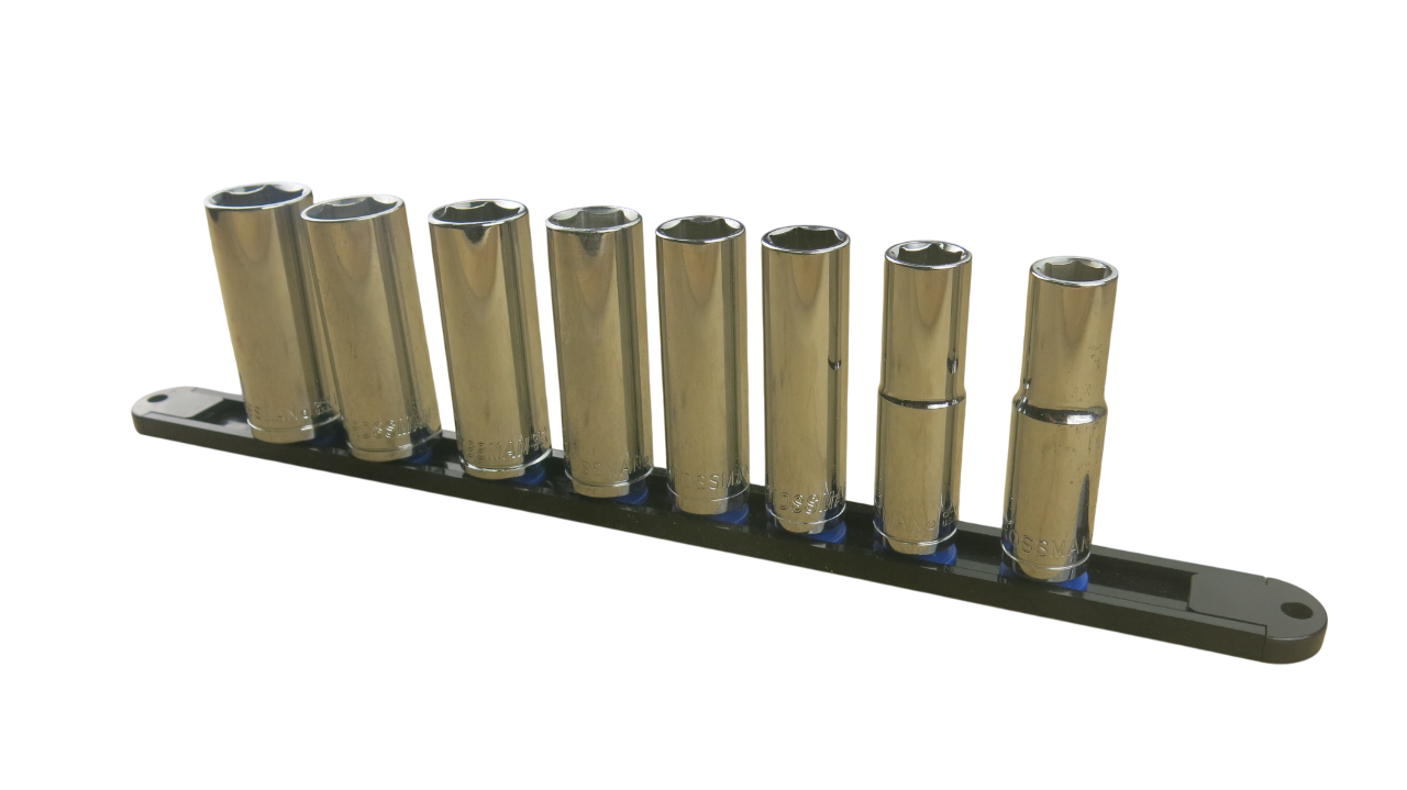 Trax 1/2" Dr 6Pt SAE Deep Socket Rail, 8 pieces - ARX-SR129SL