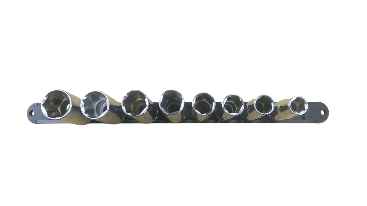 Trax 1/2" Dr 6Pt SAE Deep Socket Rail, 8 pieces - ARX-SR129SL