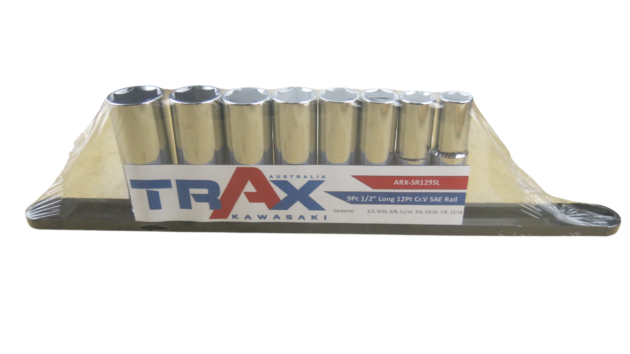 Trax 1/2" Dr 6Pt SAE Deep Socket Rail, 8 pieces - ARX-SR129SL