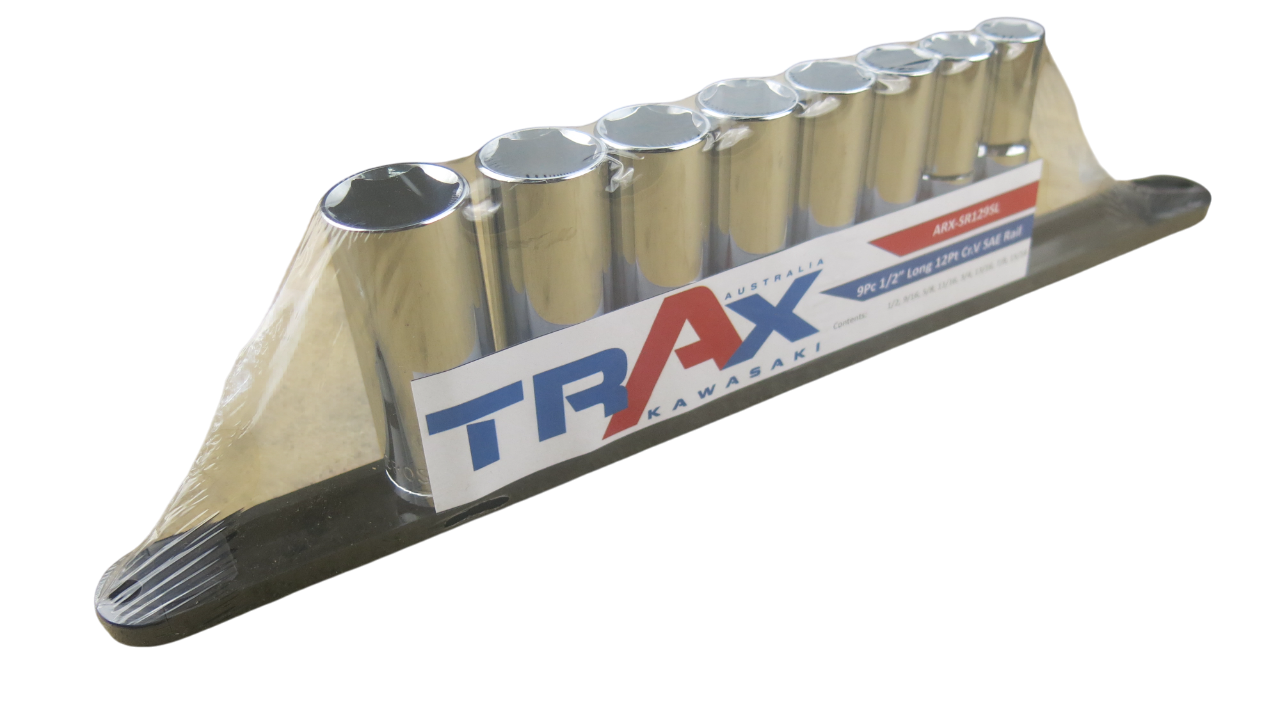 Trax 1/2" Dr 6Pt SAE Deep Socket Rail, 8 pieces - ARX-SR129SL