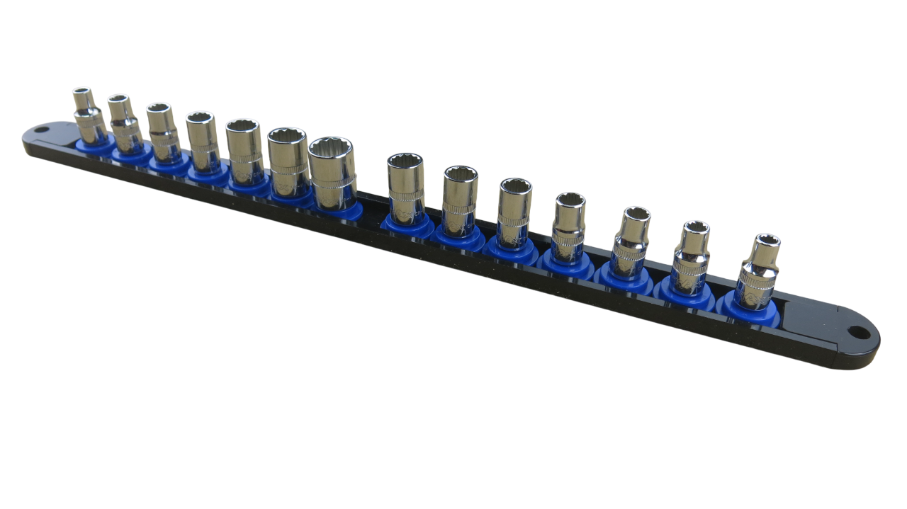 Trax 1/4"Dr Short 12Pt Cr.V MM/SAE Combo Rail, 14 pieces - ARX-SR1414C