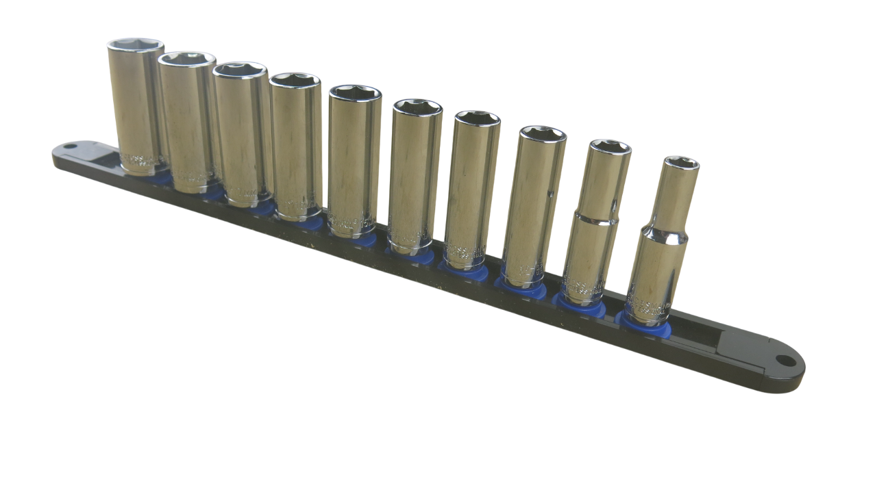 Trax 3/8"Dr 6Pt Deep Cr.V Metric Socket Rail, 10 pieces - ARX-SR3810ML