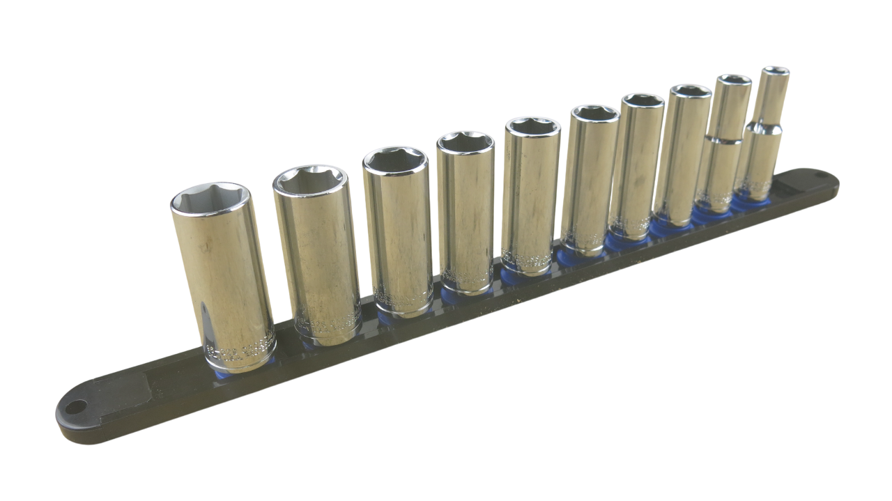 Trax 3/8"Dr 6Pt Deep Cr.V Metric Socket Rail, 10 pieces - ARX-SR3810ML