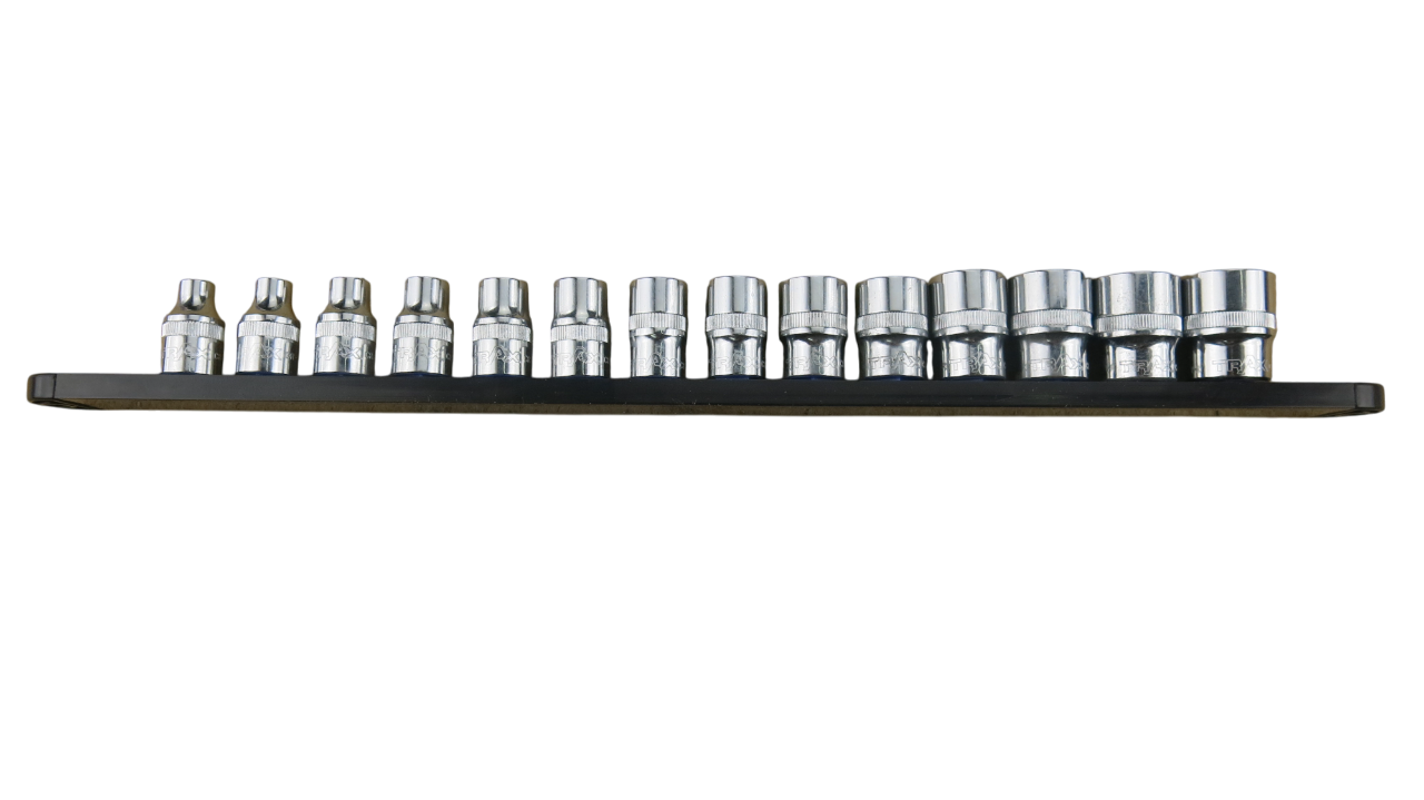 Trax 3/8"Dr 12Pt Cr.V Metric Socket Rail, 14 pieces - ARX-SR3814M