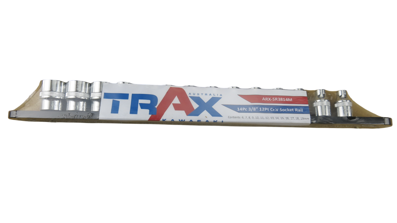 Trax 3/8"Dr 12Pt Cr.V Metric Socket Rail, 14 pieces - ARX-SR3814M