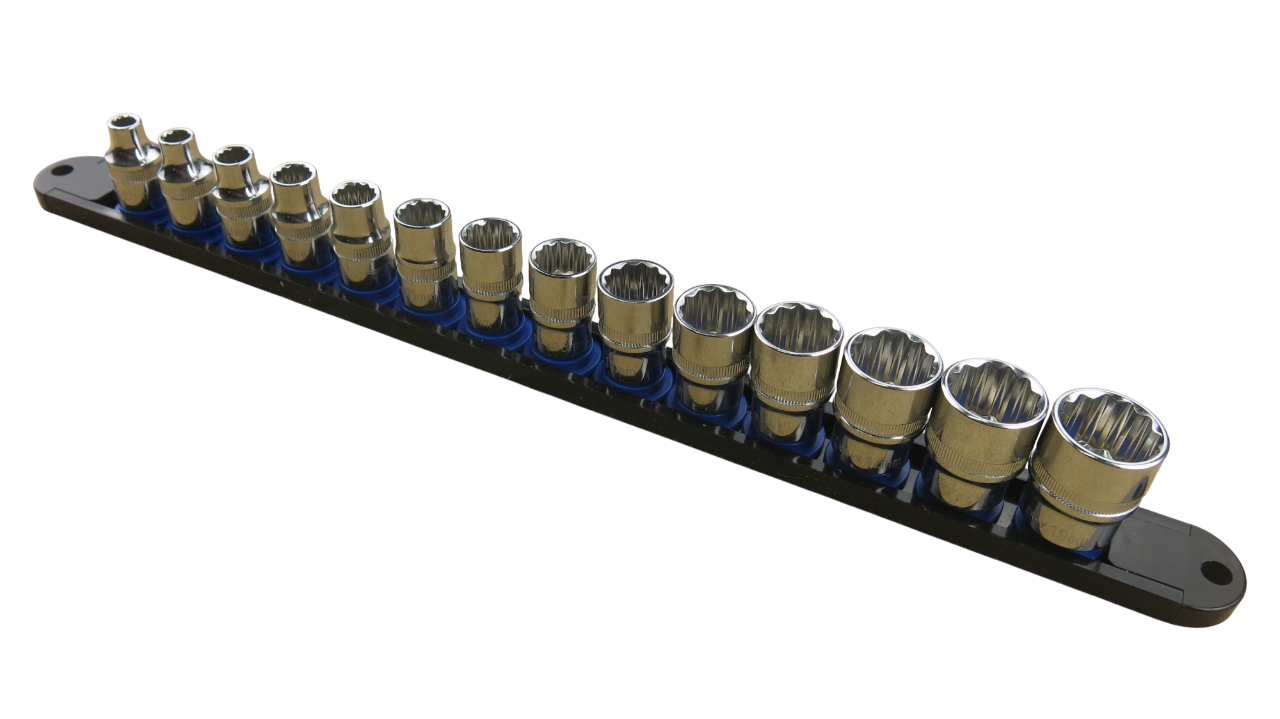 Trax 3/8"Dr 12Pt Cr.V SAE Socket Rail, 14 pieces - ARX-SR3814S