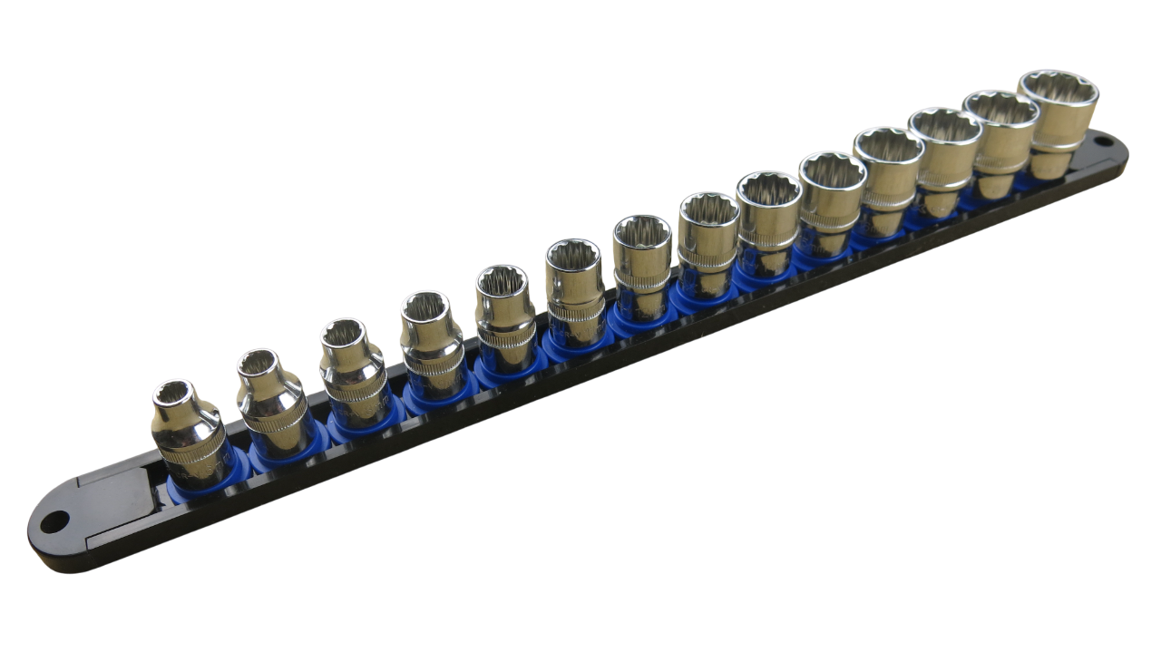 Trax 3/8"Dr 12Pt Cr.V SAE Socket Rail, 14 pieces - ARX-SR3814S