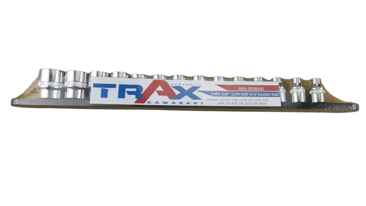Trax 3/8"Dr 12Pt Cr.V SAE Socket Rail, 14 pieces - ARX-SR3814S