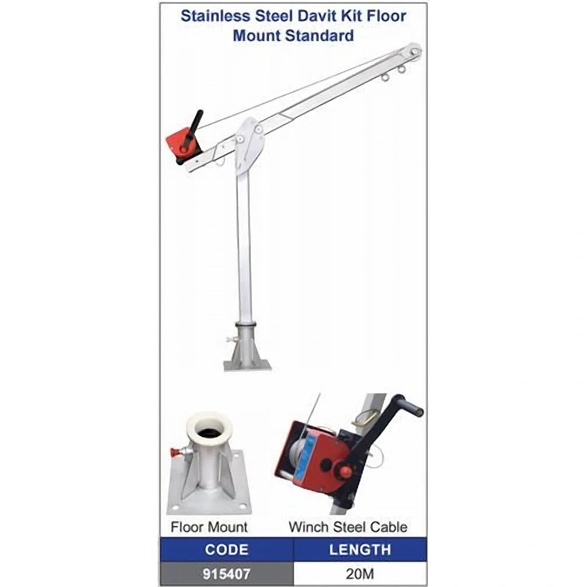 Austlift stainless steel davit kit, floor mount, standard starter kit