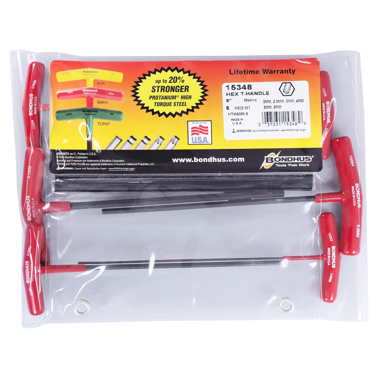 Bondhus BD15348 Hex End T-Handle Set 6 Pieces