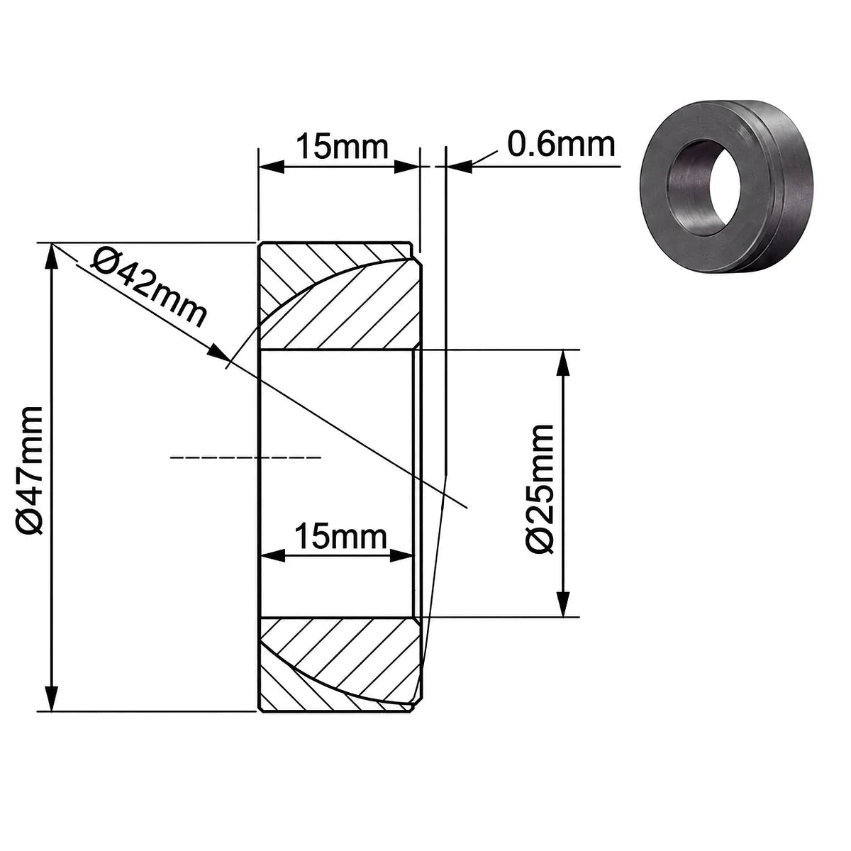 BECO PTFE Lined Angular Contact Spherical Plain Bearing, Open - AIMS Industrial Supplies_2