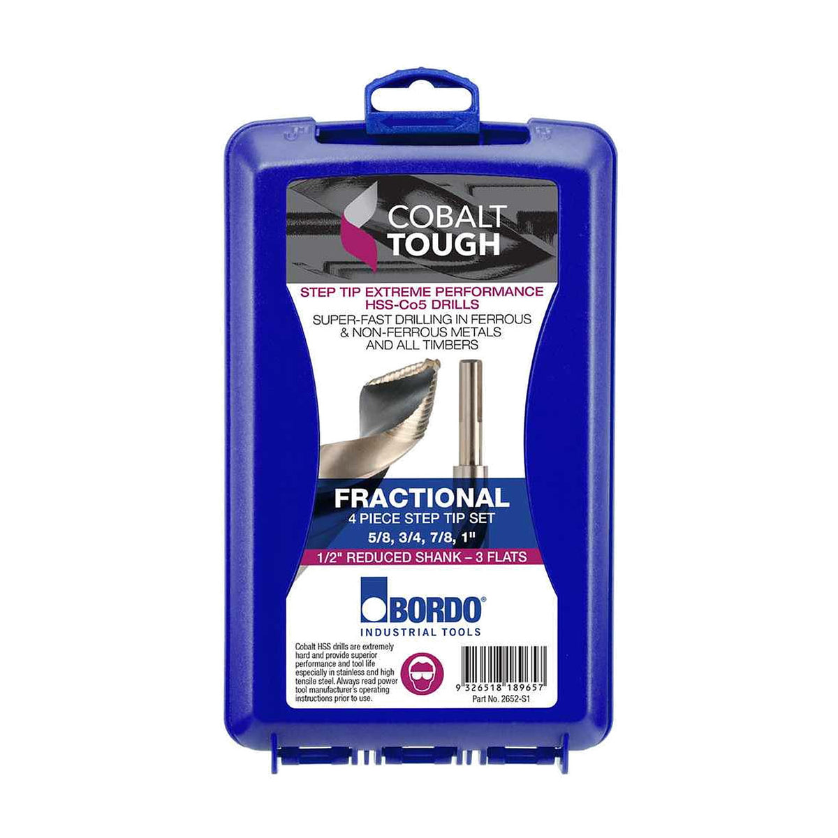 Bordo HSS-Co5 Cobalt Step Tip Drill Set, 1/2 in Reduced Shank
