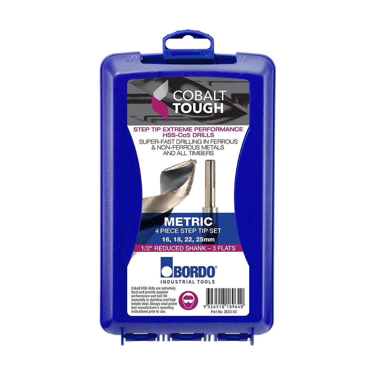 Bordo HSS-Co5 Cobalt Step Tip Drill Set, 1/2 in Reduced Shank
