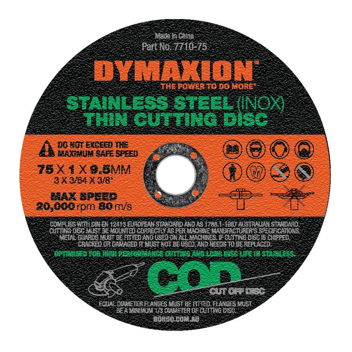 Dymaxion Stainless Steel Thin Cutting Disc 75mm, 10/Pack - 7710-75