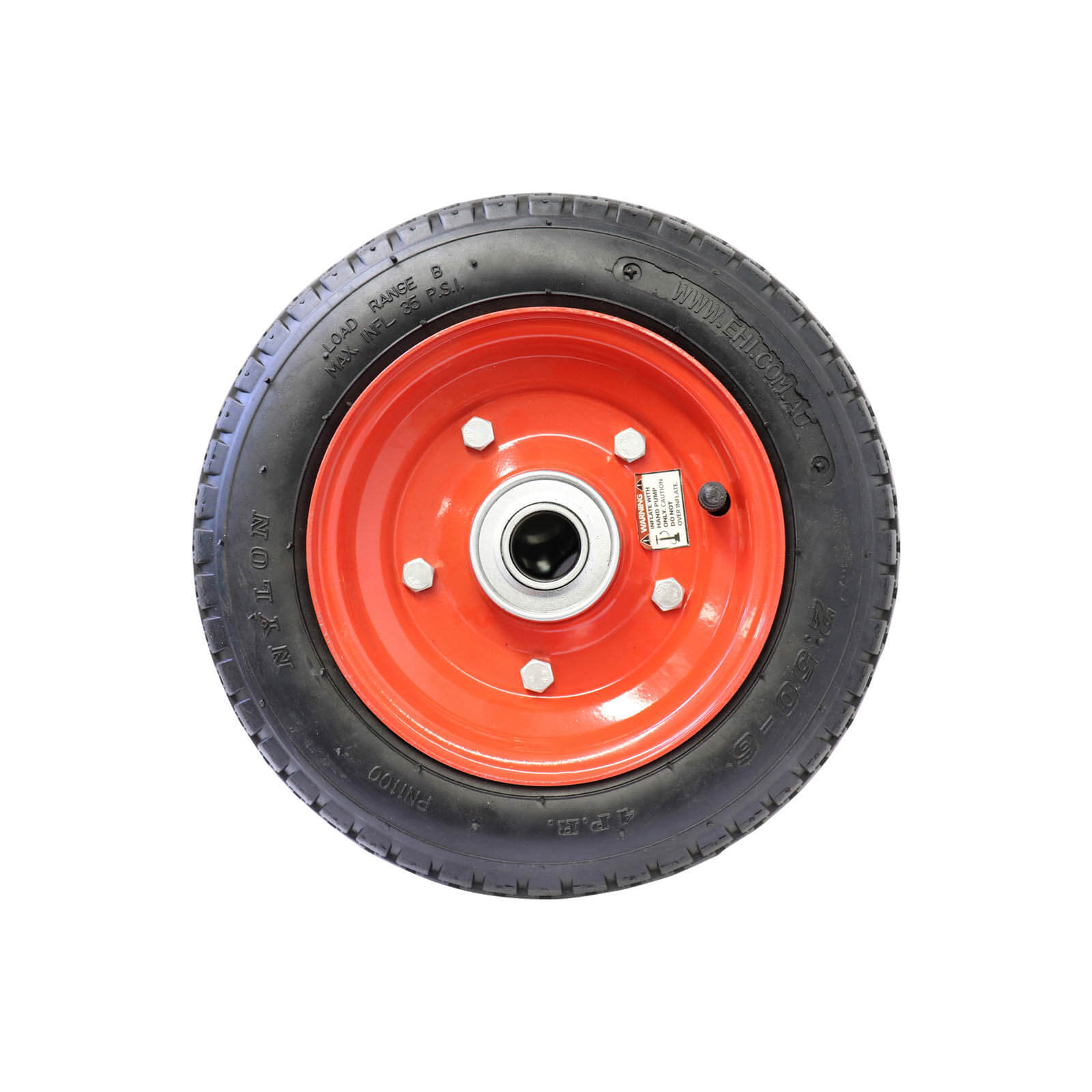 Pneumatic Wheel - Red Steel Centre, Ball Bearing