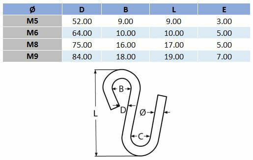 Long Arm S Hook - 304 Stainless Steel