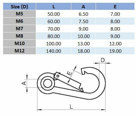 Spring Hook With Eye - 316 Stainless Steel