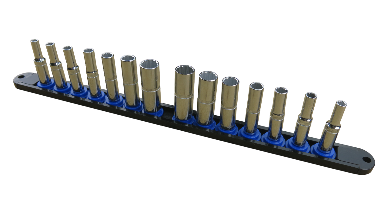 Trax 1/4"Dr Deep 12Pt Cr.V MM/SAE Combo Rail, 14 pieces - ARX-SR1414CL