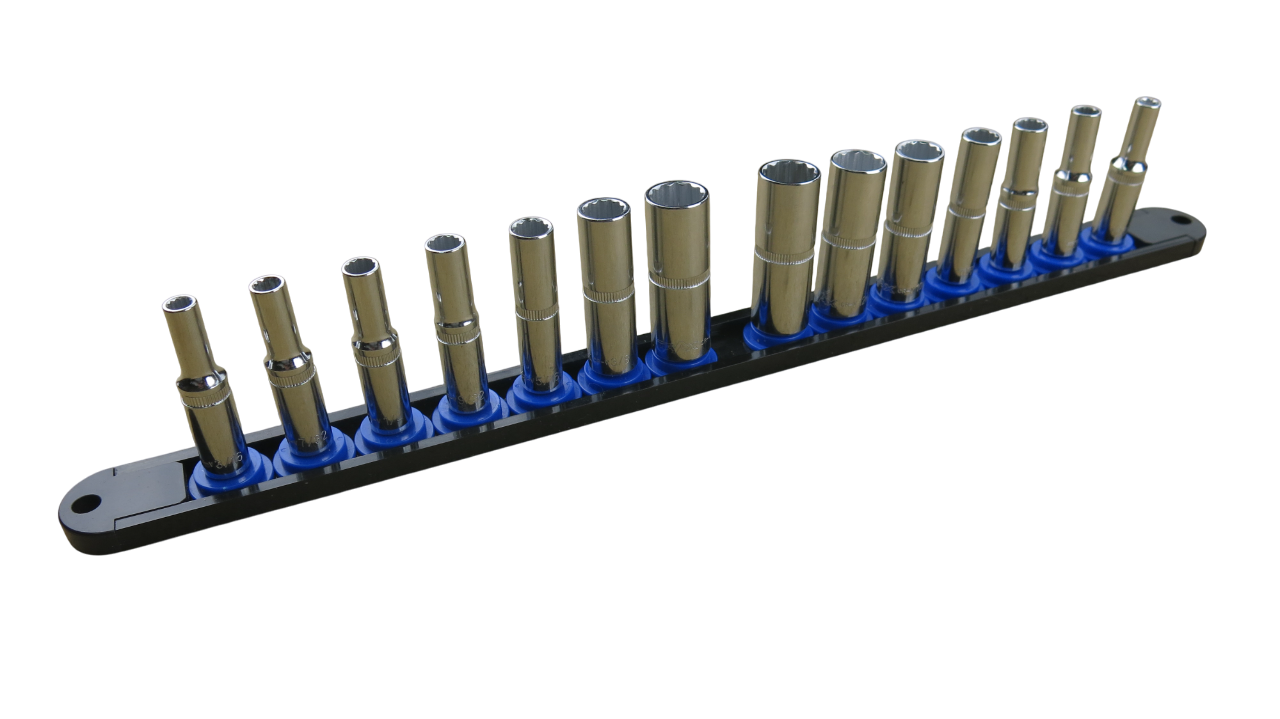 Trax 1/4"Dr Deep 12Pt Cr.V MM/SAE Combo Rail, 14 pieces - ARX-SR1414CL