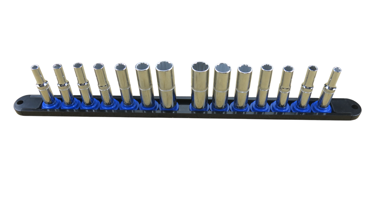 Trax 1/4"Dr Deep 12Pt Cr.V MM/SAE Combo Rail, 14 pieces - ARX-SR1414CL