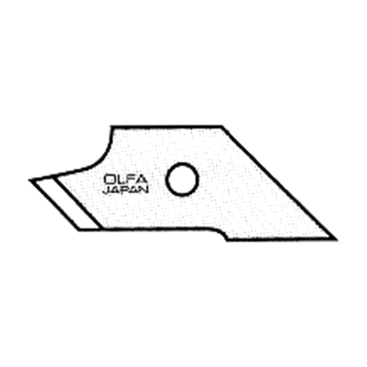 Line drawing of an Olfa COB-1 compass cutter blade with a round hole and OLFA JAPAN printed on it