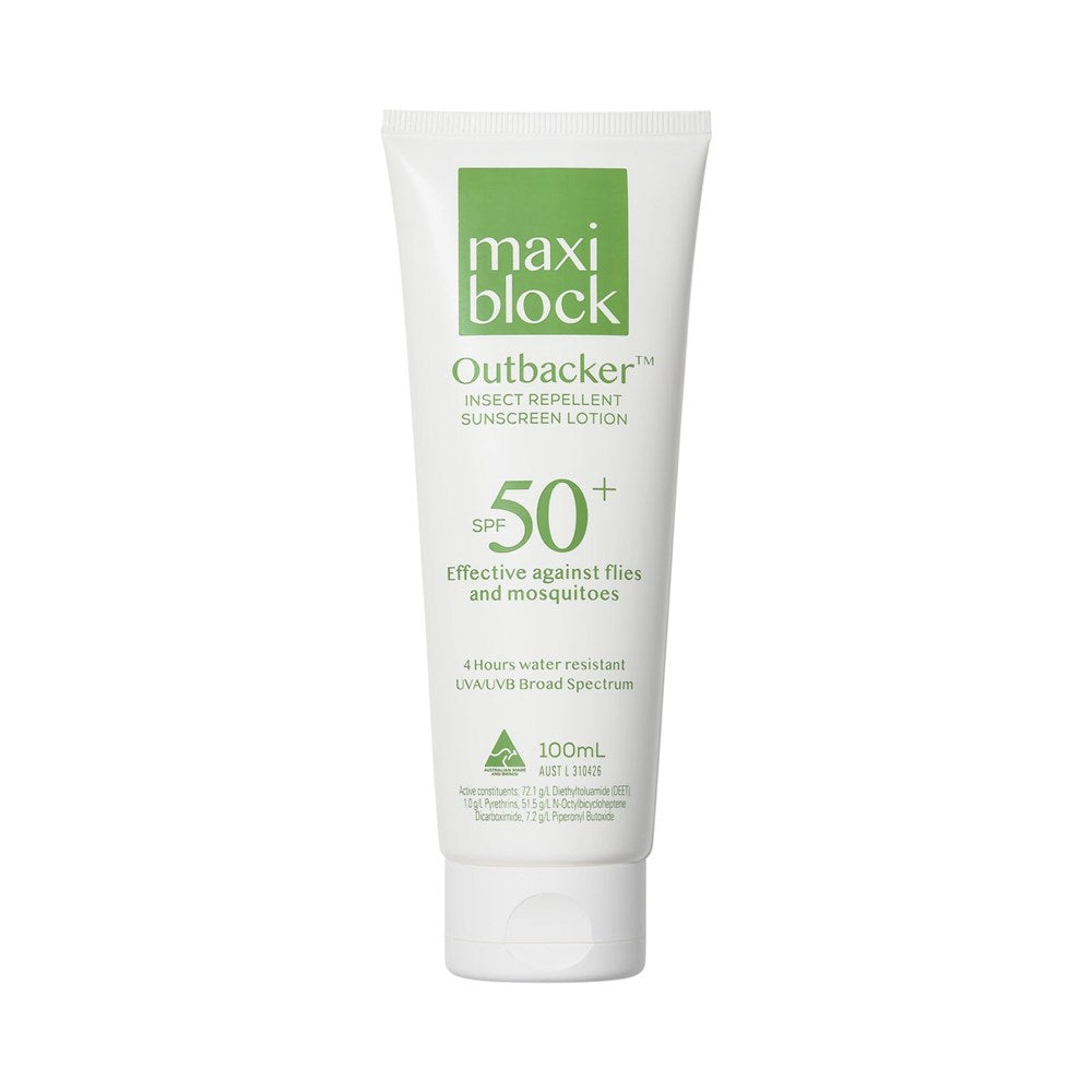 Maxiblock Outbacker SPF50+ sunscreen with insect repellent, 100mL, pack of 24