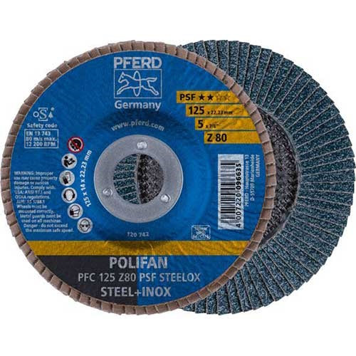 Pferd Polifan Flap Disc GP Zirconia - Steel/Inox 125mm 80 Grit - Pack of 10