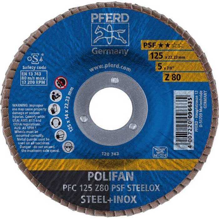 Pferd Polifan Flap Disc GP Zirconia - Steel/Inox 125mm 80 Grit - Pack of 10