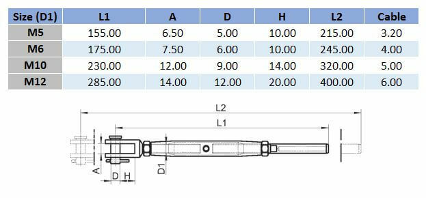 Jaw-Swage With Lock Nuts Rigging Screw - 316 Stainless Steel