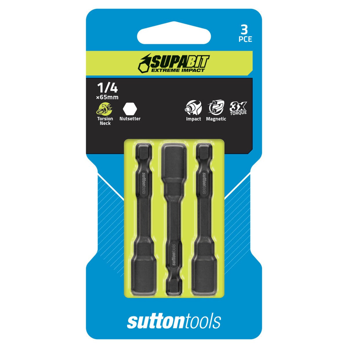 Sutton Supabit Magnetic Nutsetter 1/4" x 65mm - S1570665, 3 Pieces