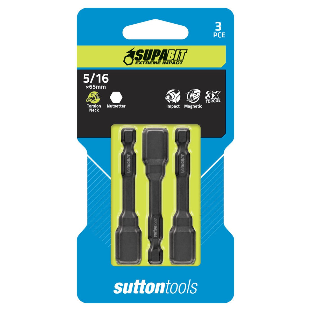 Sutton Supabit Magnetic Nutsetter 5/16" x 65mm - S1570865, 3 Pieces