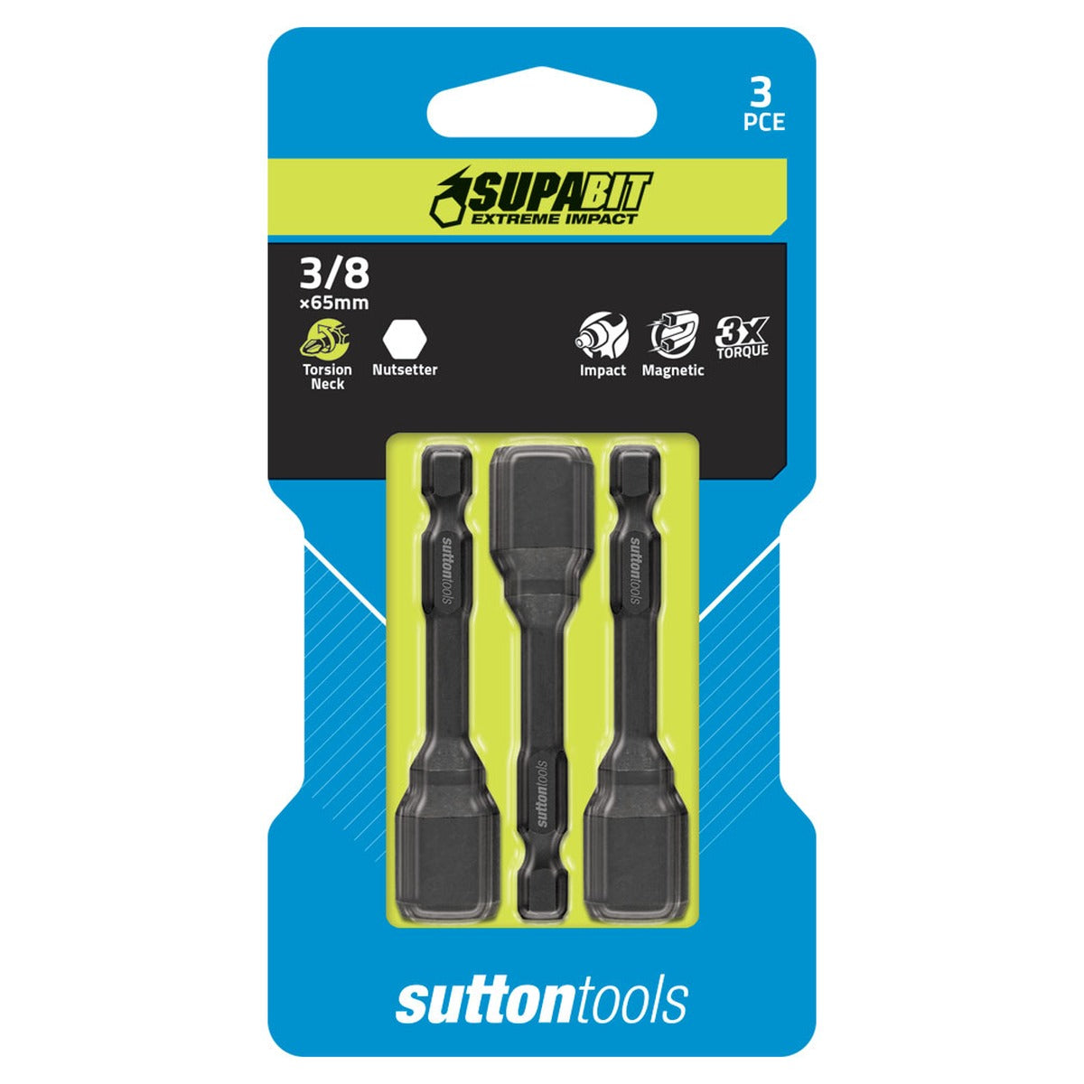 Sutton Supabit Magnetic Nutsetter 3/8" x 65mm - S1570965, 3 Pieces