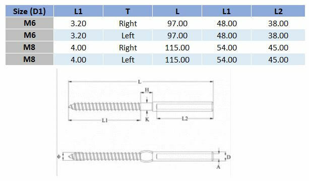 Right Hand Thread Lag Swage Terminal - 316 Stainless Steel