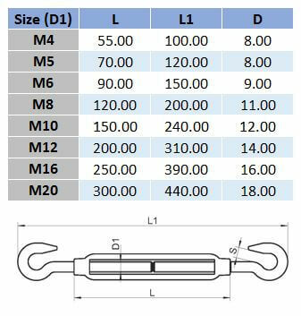 Hook-Hook Open Body Turnbuckle With Lock Nuts - 316 Stainless Steel
