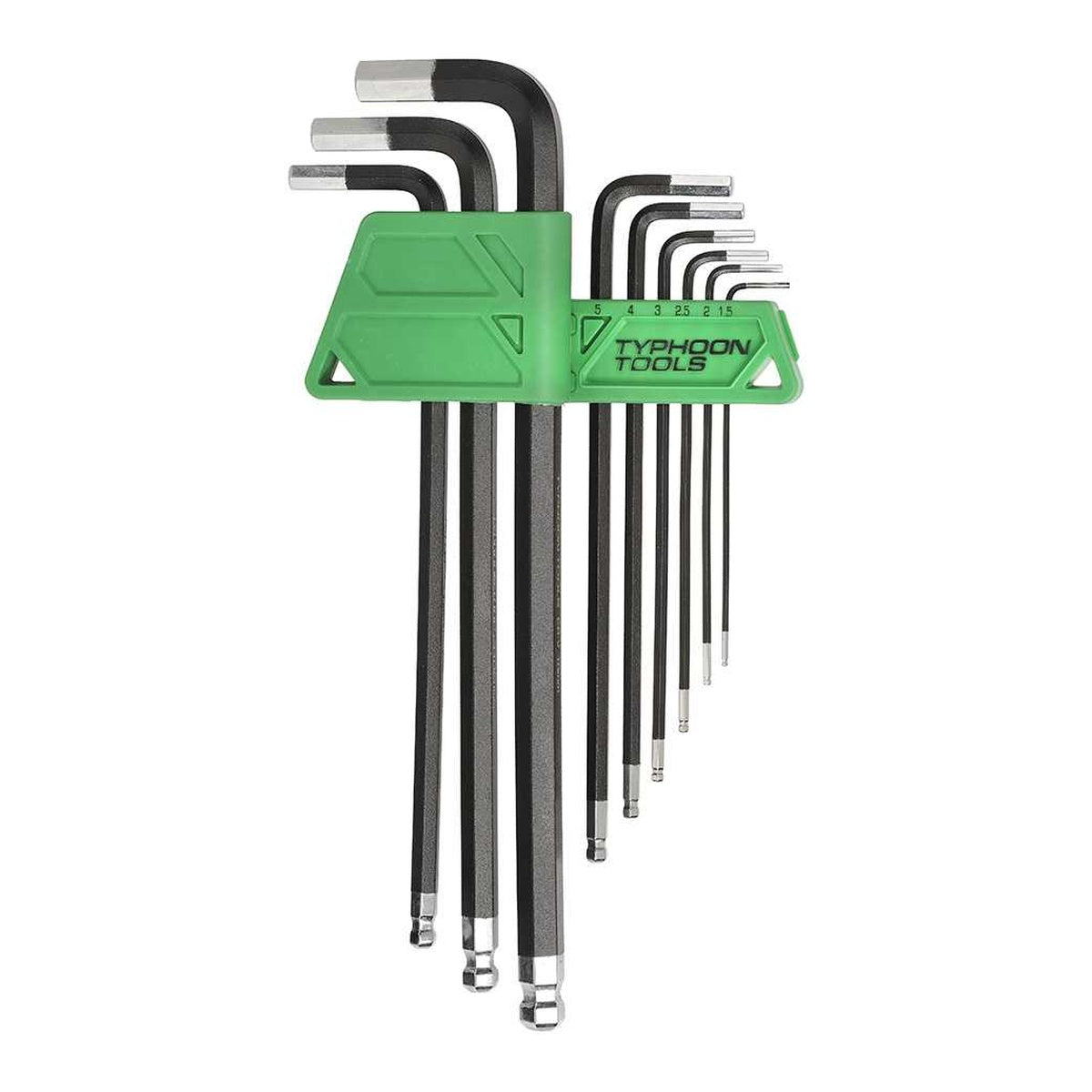 Typhoon Tools Hex Key Swing Set 1.5 - 10mm Long Ball End Metric, 9 Pieces
