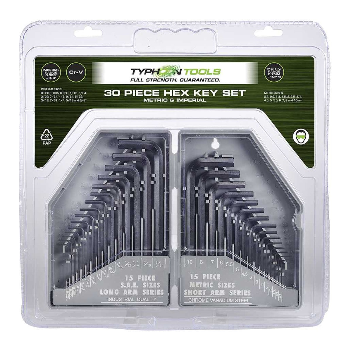 Typhoon Tools Hex Key Metric & Imperial Set, 30 Pieces