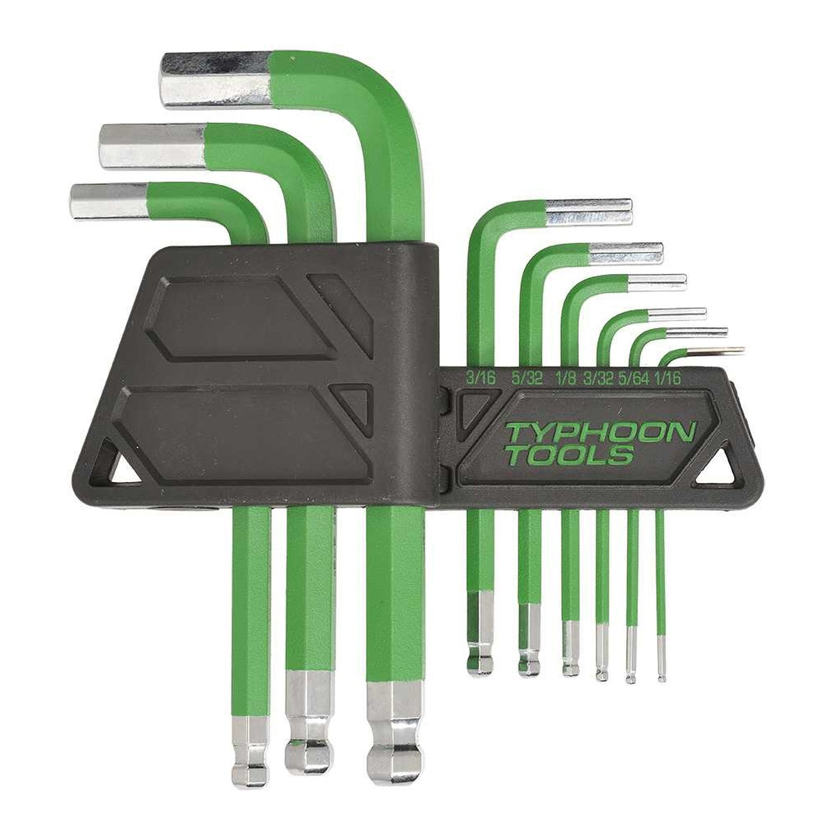 Typhoon Tools Hex Key Swing Set 1/16 - 3/8" Imperial Ball End Short, 9 Pieces