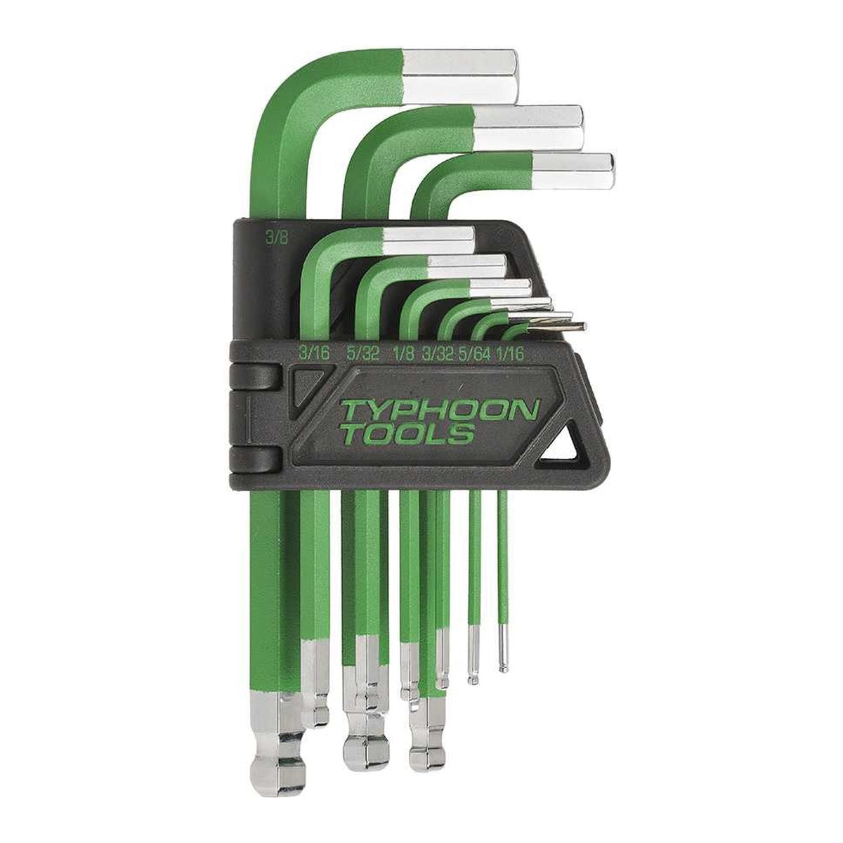 Typhoon Tools Hex Key Swing Set 1/16 - 3/8" Imperial Ball End Short, 9 Pieces