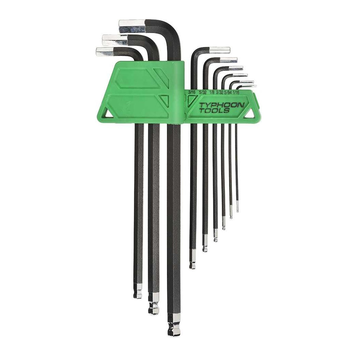 Typhoon Tools Hex Key Swing Set 1/16” - 3/8” Long Ball End Imperial, 9 Pieces